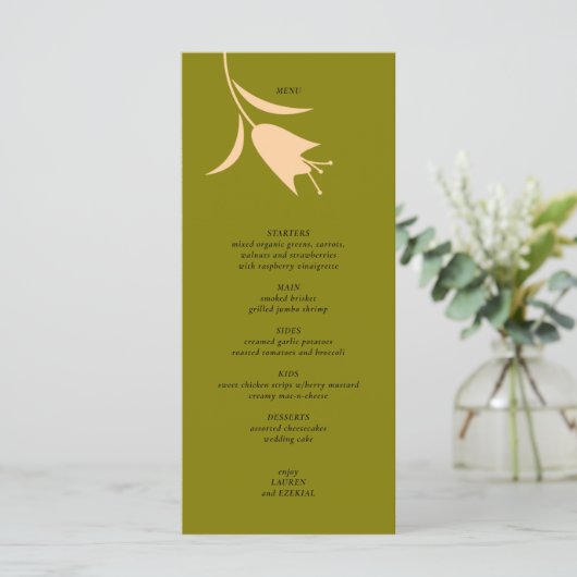 MOD PEACH & OLIJFTULP BRUILOFT MENU (Staand voorkant)