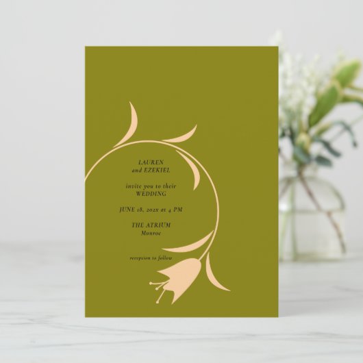 MOD PERZIK & OLIJFTULP TROUWUITNODIGING KAART (Staand voorkant)