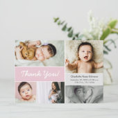 Mod Pink Custom Fotocollage Baby Meisje Geboorte Bedankkaart (Staand voorkant)