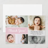 Mod Pink Custom Fotocollage Baby Meisje Geboorte Bedankkaart (Voorkant / Achterkant)