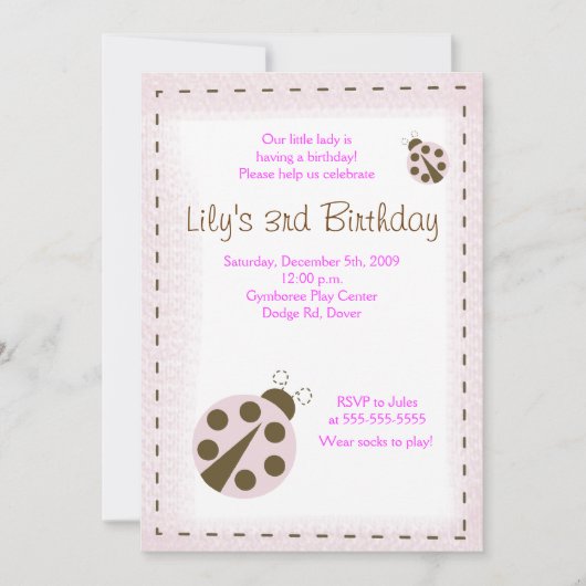 MOD PINK LADYBUG Little lady Birthday Invitation Kaart (Voorkant)