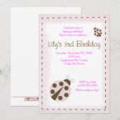 MOD PINK LADYBUG Little lady Birthday Invitation Kaart (Voorkant / Achterkant)