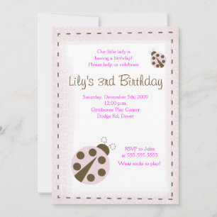 MOD PINK LADYBUG Little lady Birthday Invitation Kaart