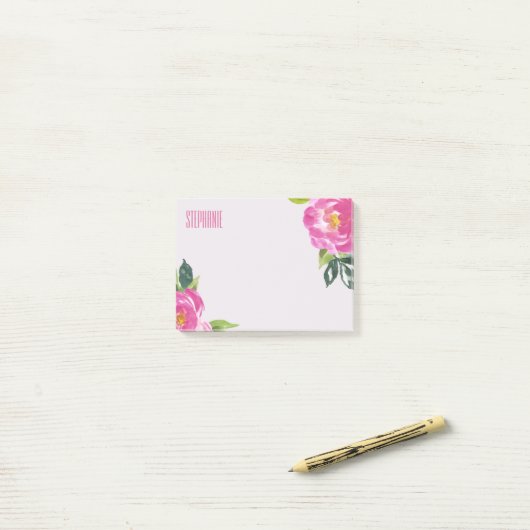 Mod Pink Peonies Post-it® Notes (Op bureau)
