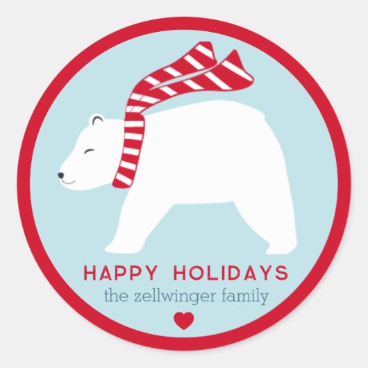 mod polar bears- ice blue- round holiday stickers (Voorkant)