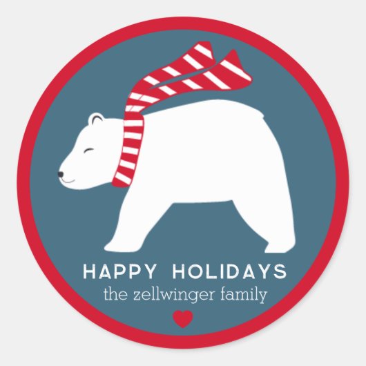 mod polar bears- navy blue- round holiday stickers (Voorkant)