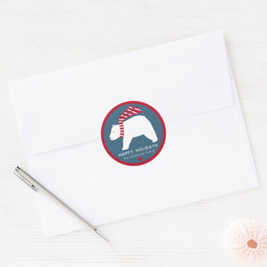 mod polar bears- navy blue- round holiday stickers (Envelop)