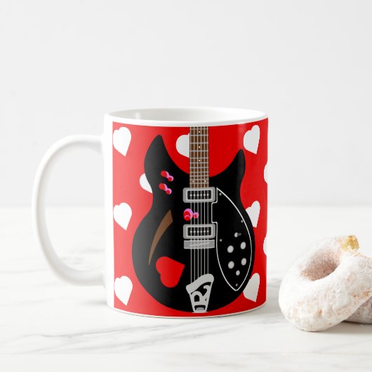 Mod Pop Art Love hart Guitar Koffiemok (Met donut)