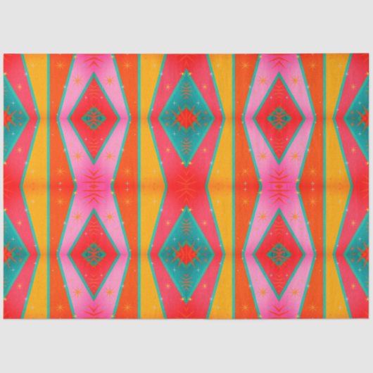 Mod Pop Diamond Patroon Roze Oranje Blauw Geel Tissuepapier (Voorkant)