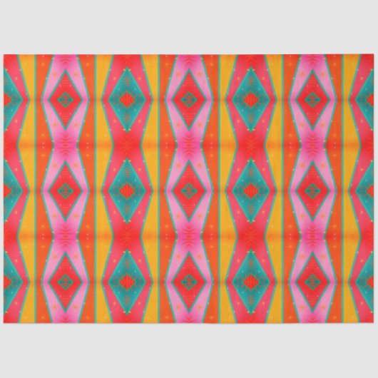 Mod Pop Diamond Patroon Roze Oranje Blauw Geel Tissuepapier (Voorkant)