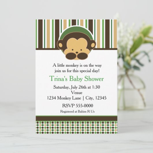 Mod Pop Monkey Oerwoud Baby shower Party Uitnodigi Kaart (Staand voorkant)