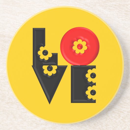 Mod Pop Puffy Floral LOVE Square Zandsteen Onderzetter (Voorkant)