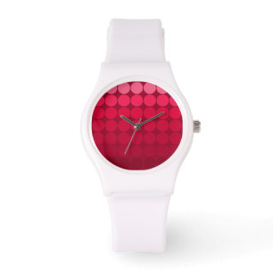 Mod Pop Stippen Roze tot Rode Circles Witte Horlog Horloge