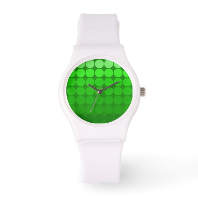 Mod Pop Stippen Verloop Groene Cirkels Witte volge Horloge (Voorkant)