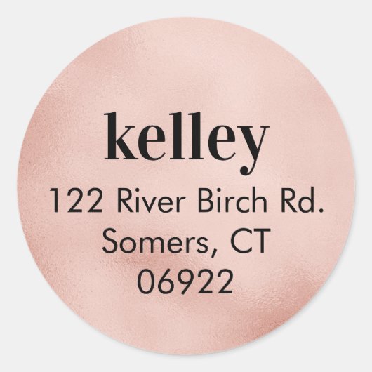 Mod Print Address Seal, Faux Rosegold Folie Ronde Sticker (Voorkant)