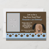 Mod Puppy Blue en bruine Birthday Invitation Kaart (Voorkant)