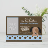 Mod Puppy Blue en bruine Birthday Invitation Kaart (Staand voorkant)