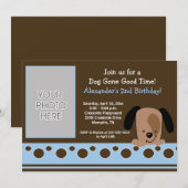 Mod Puppy Blue en bruine Birthday Invitation Kaart (Voorkant / Achterkant)