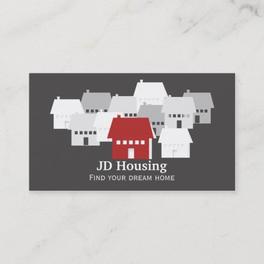 Mod Red Gray Classy Real estate business cards Visitekaartje (Voorkant)