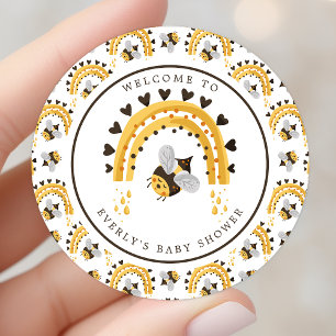 Mod Regenboog Hommels Bij Baby Shower Ronde Sticker