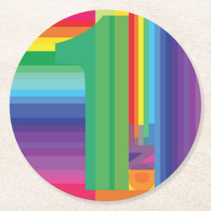 Mod Regenboog Kleurrijke 1e Verjaardagsfeestje Ronde Kartonnen Onderzetter