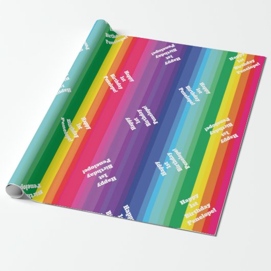 Mod regenboogkleurige 1e verjaardag cadeaupapier (Uitgerold)