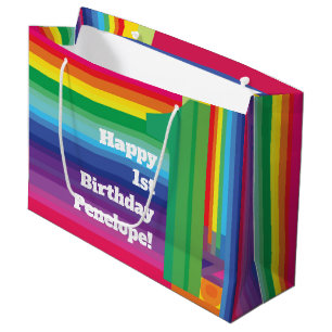 Mod regenboogkleurige 1e verjaardag groot cadeauzakje