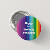 Mod regenboogkleurige 1e verjaardag ronde button 3,2 cm (Voorkant /achterkant)