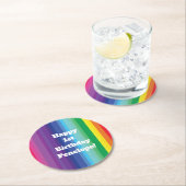 Mod regenboogkleurige 1e verjaardag ronde kartonnen onderzetter (Insitu)