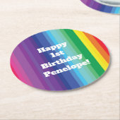 Mod regenboogkleurige 1e verjaardag ronde kartonnen onderzetter (Gebogen)