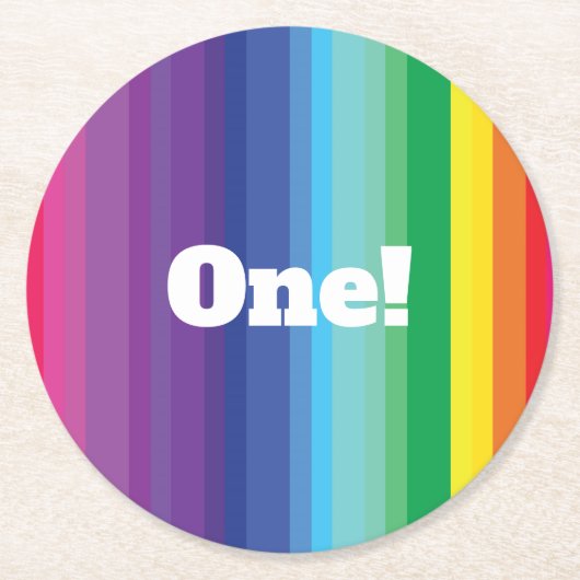 Mod regenboogkleurige 1e verjaardag ronde kartonnen onderzetter (Voorkant)
