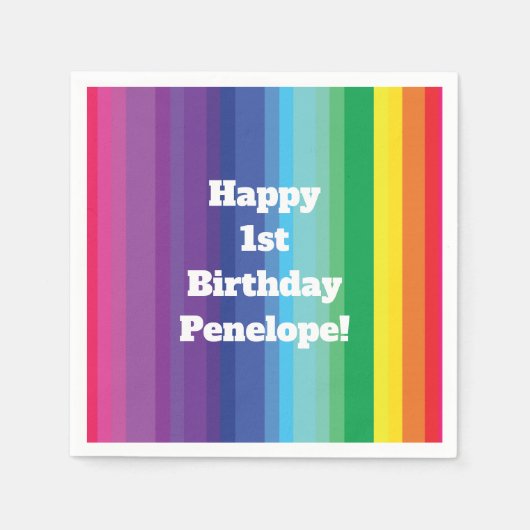 Mod regenboogkleurige 1e verjaardag servet (Voorkant)