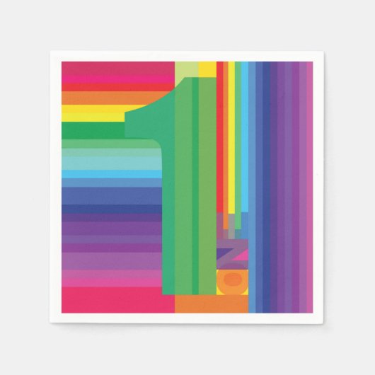 Mod regenboogkleurige 1e verjaardag servet (Voorkant)