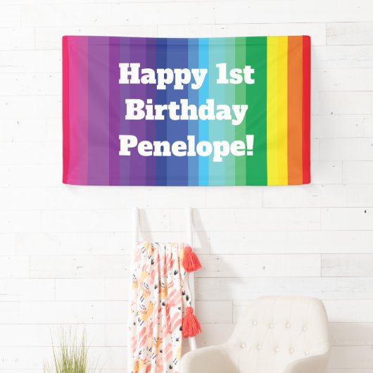 Mod regenboogkleurige 1e verjaardag spandoek (Insitu)