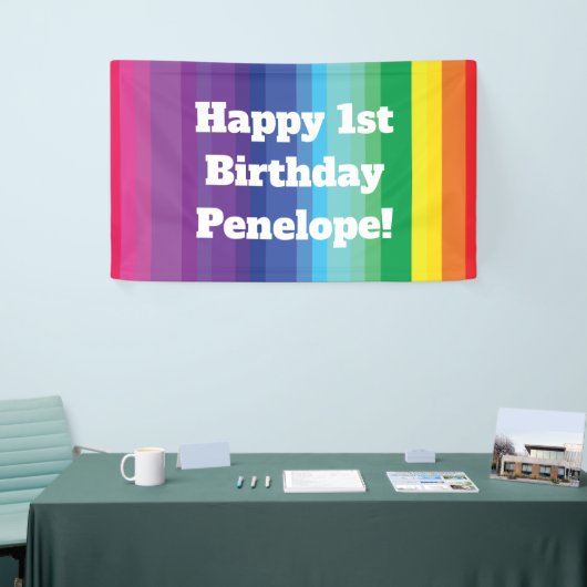Mod regenboogkleurige 1e verjaardag spandoek (Beurs)