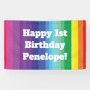 Mod regenboogkleurige 1e verjaardag spandoek