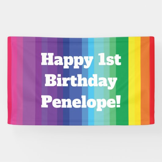Mod regenboogkleurige 1e verjaardag spandoek (Horizontaal)