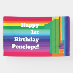Mod regenboogkleurige 1e verjaardag spandoek