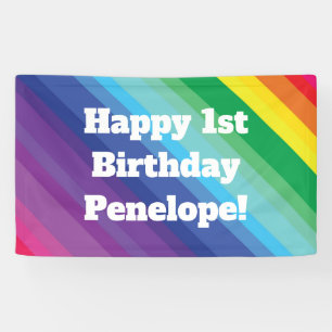 Mod regenboogkleurige 1e verjaardag spandoek