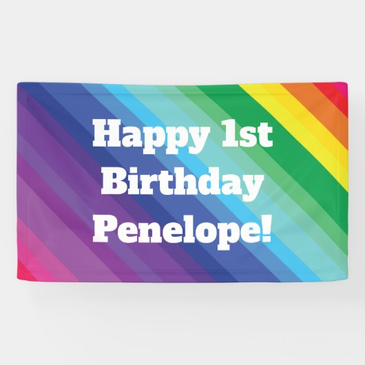 Mod regenboogkleurige 1e verjaardag spandoek (Horizontaal)