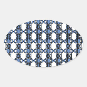 Mod Retro Blue Abstract Scarab Patroon Ovale Sticker