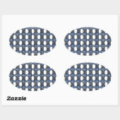 Mod Retro Blue Abstract Scarab Patroon Ovale Sticker (Vel)