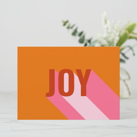 Mod Retro Bright kleurrijk Roze Oranje Joy Foto Feestdagenkaart (Staand voorkant)