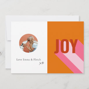Mod Retro Bright kleurrijk Roze Oranje Joy Foto Feestdagenkaart