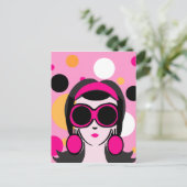 Mod Retro Girl Hot Pink Big Sunbribril Briefkaart (Staand voorkant)