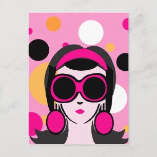 Mod Retro Girl Hot Pink Big Sunbribril Briefkaart