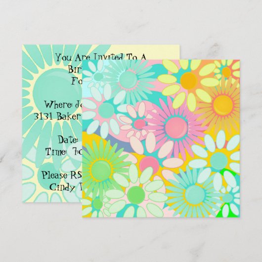 Mod Retro Hip Square Floral Party linvitaties Kaart (Voorkant / Achterkant)