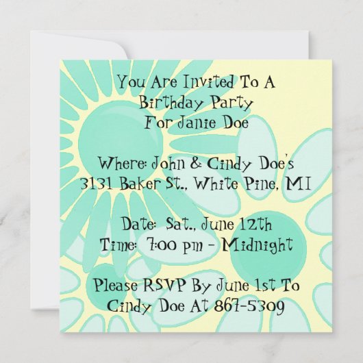 Mod Retro Hip Square Floral Party linvitaties Kaart (Achterkant)