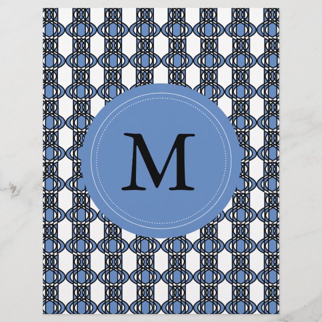 Mod Retro Monogram Blue Abstract Scarab Patroon (Voorkant)