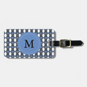 Mod Retro Monogram Blue Abstract Scarab Patroon Bagagelabel